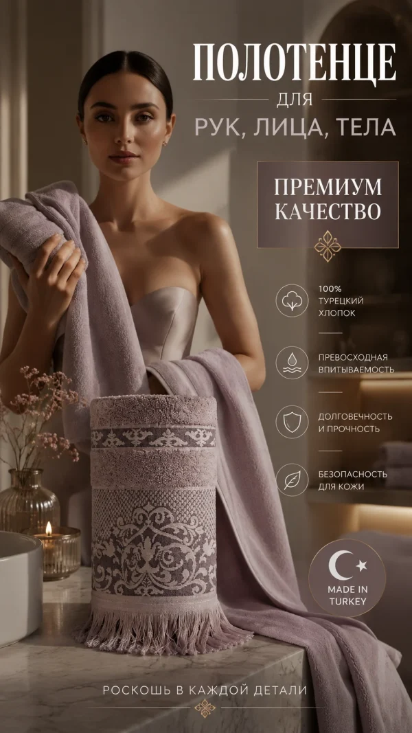 Полотенце EvraHome хлопок фиолетовое 50х90