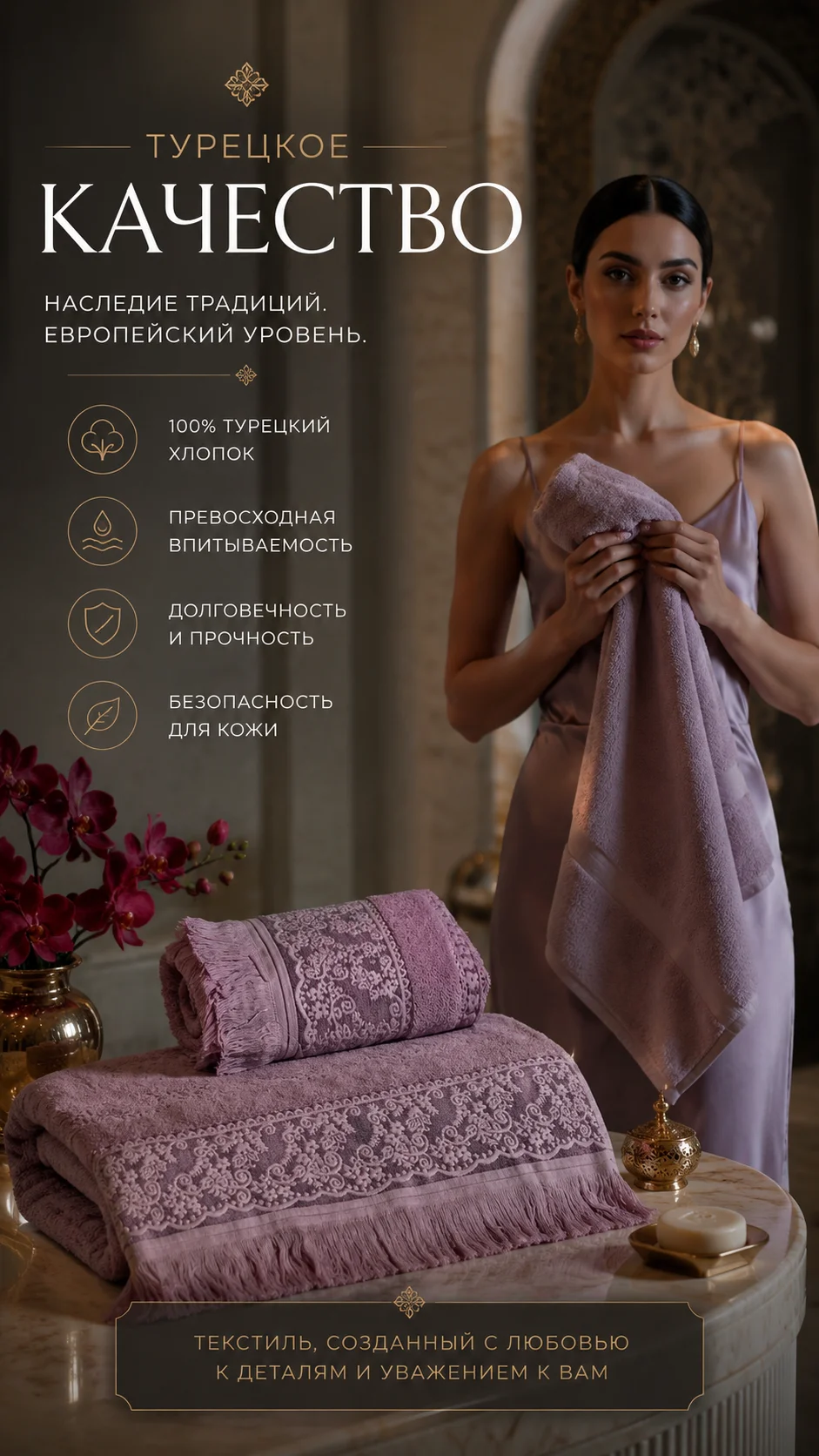 Полотенце EvraHome хлопок фиолетовое 50х90 — изображение 8