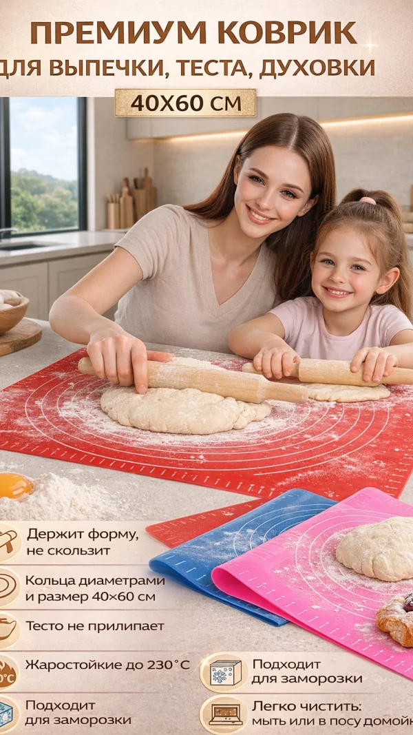 Коврик силиконовый для теста выпечки духовки набор