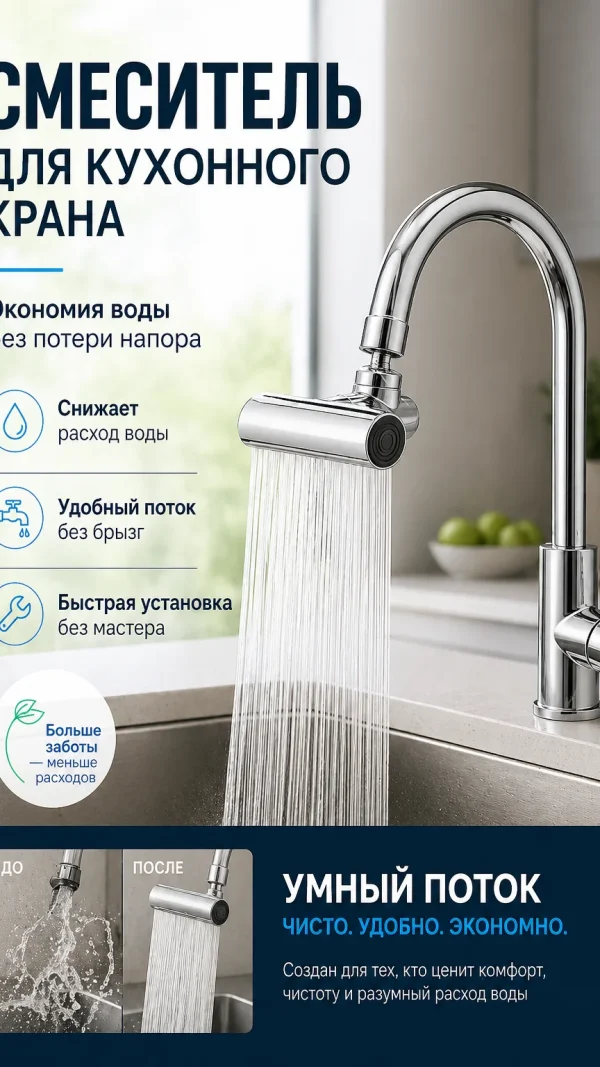 Смеситель кухонного крана, экономия воды