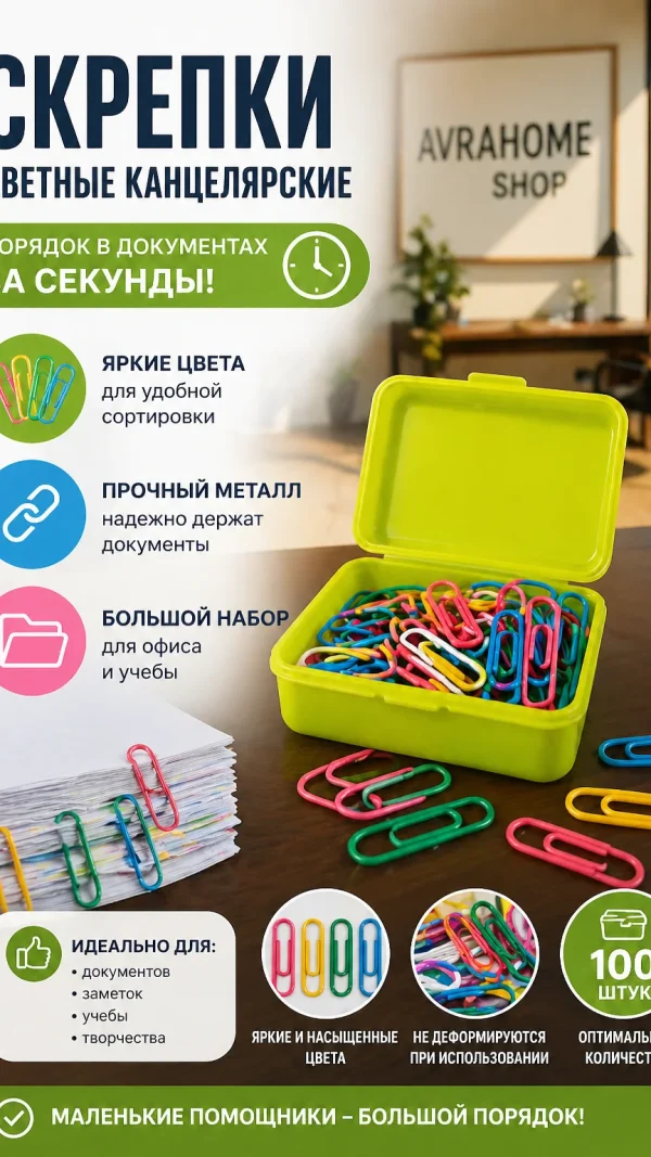 Скрепки цветные канцелярские для офиса 10 наборов