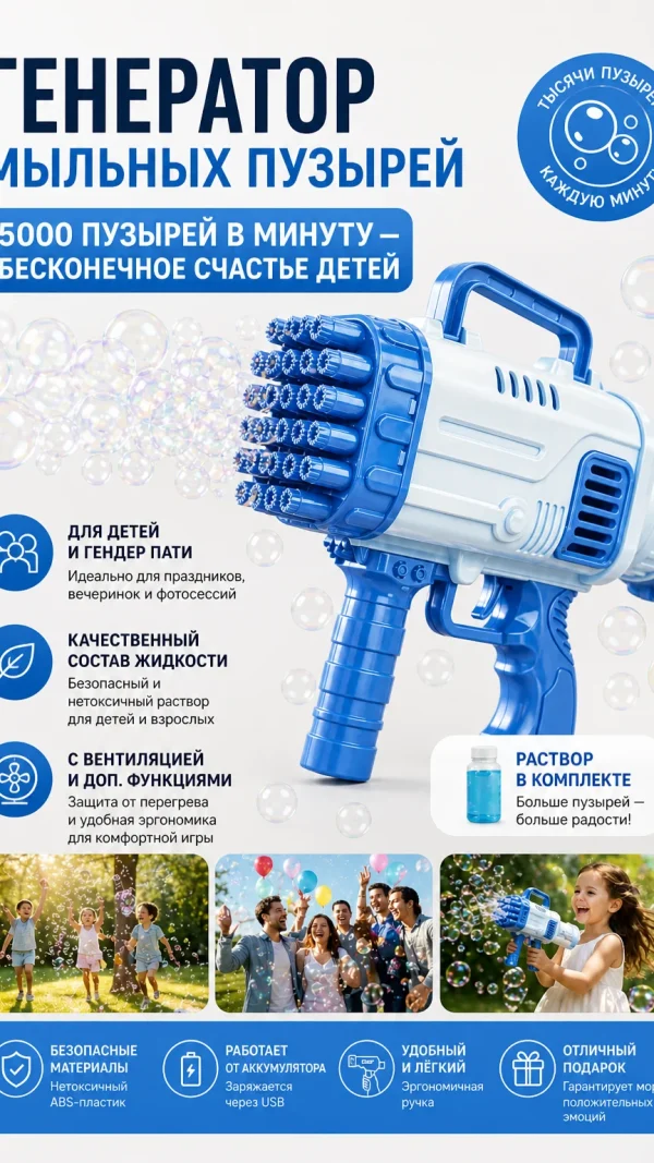Игрушечный пистолет мыльные пузыри для детей и взрослых, 2шт