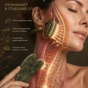 Кварцевый роллер и скребок гуаша массаж лица натуральный камень