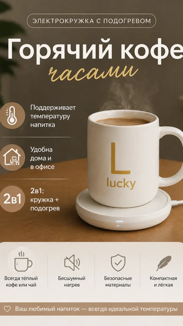 Кружка электрическая подогрев кофе чай 2в1