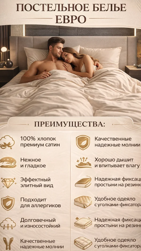 Постельное белье евро сатин комплект 2 спальный