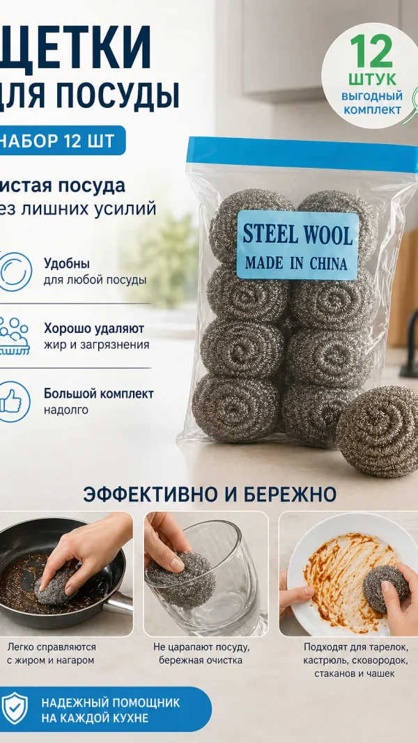 Щетки для посуды кухонные для мытья набор 12шт