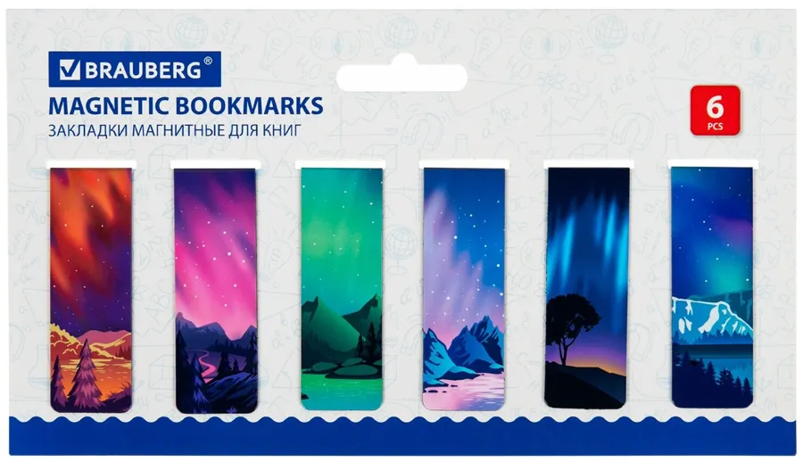 Упаковка 7 шт. Закладки для книг магнитные, "GALAXY", набор 12 шт, 60x20 мм, BRAUBERG, 113171
