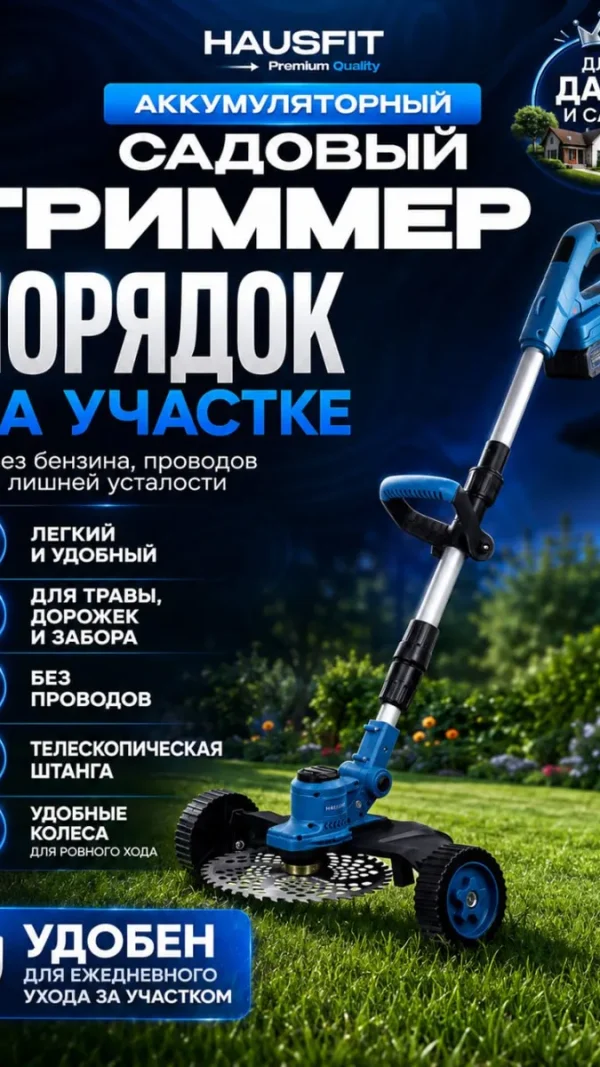 Триммер HAUSFIT аккумуляторный, 2 АКБ 4000мАч, EVA-кейс для аксессуаров, плечевой ремень, дисплей с индикатором заряда