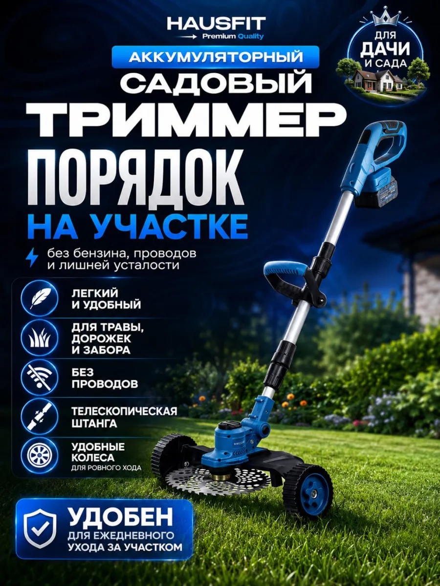 Триммер HAUSFIT аккумуляторный, 2 АКБ 4000мАч, EVA-кейс для аксессуаров, плечевой ремень, дисплей с индикатором заряда