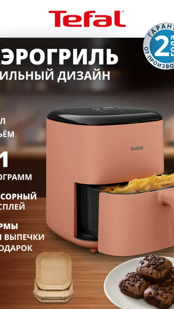 Аэрогриль Tefal Easy Fry POP EY245TE0, 1500 Вт, чаша 5 л, 10 автопрограмм для всех типов блюд, терракотовый