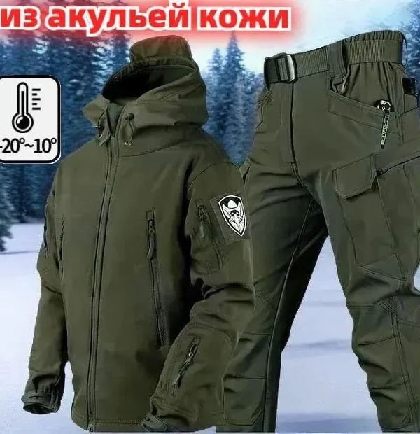 Одежда для охоты/рыбалки, Утолщенный термокостюм из акульей кожи осень/Весенние, осенние и зимние модели, Армейский зеленый, мужской