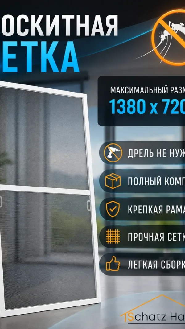 Москитная сетка на окно 1380x720 Полный комплект, алюминиевая