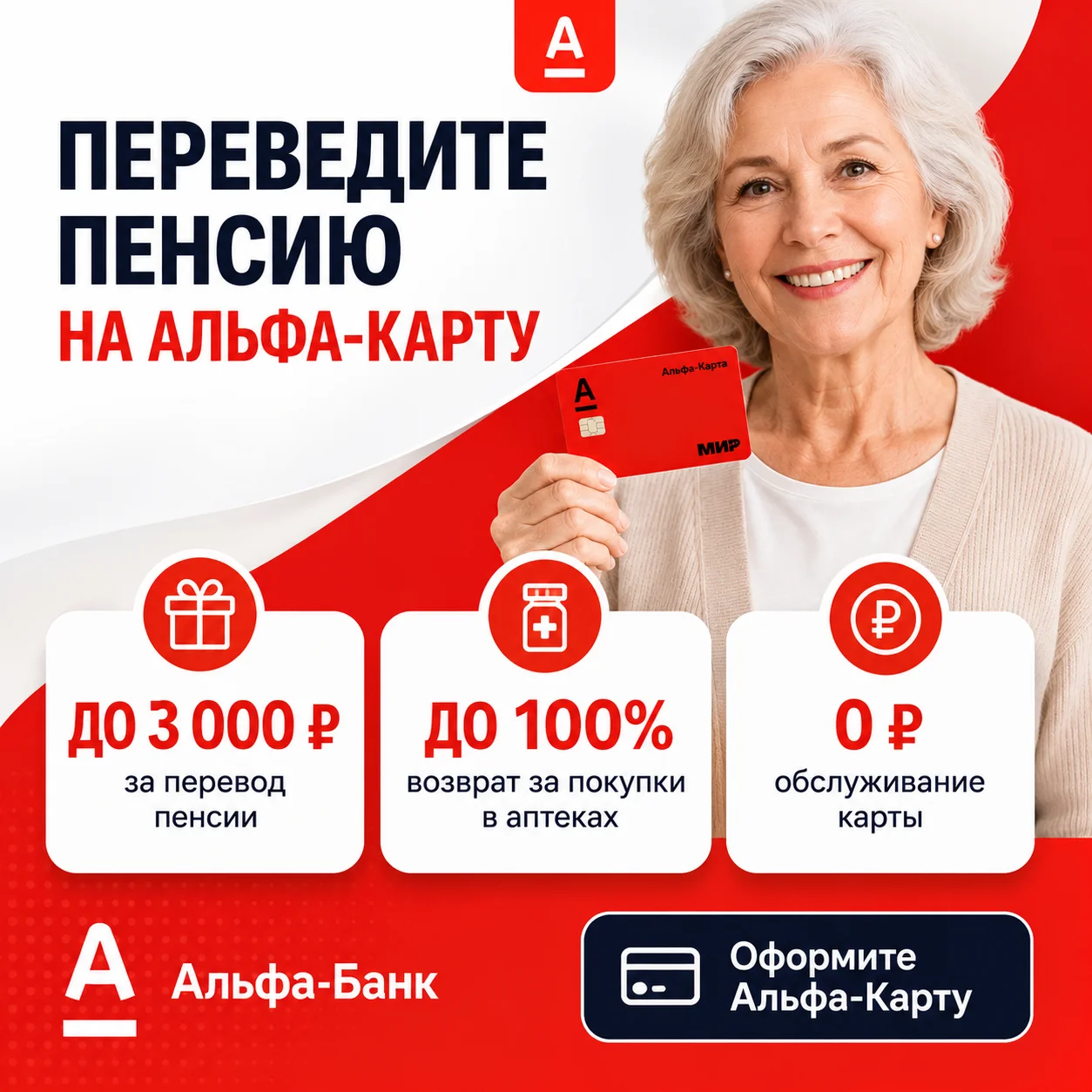 Перевод пенсии и оформление Альфа-Карты