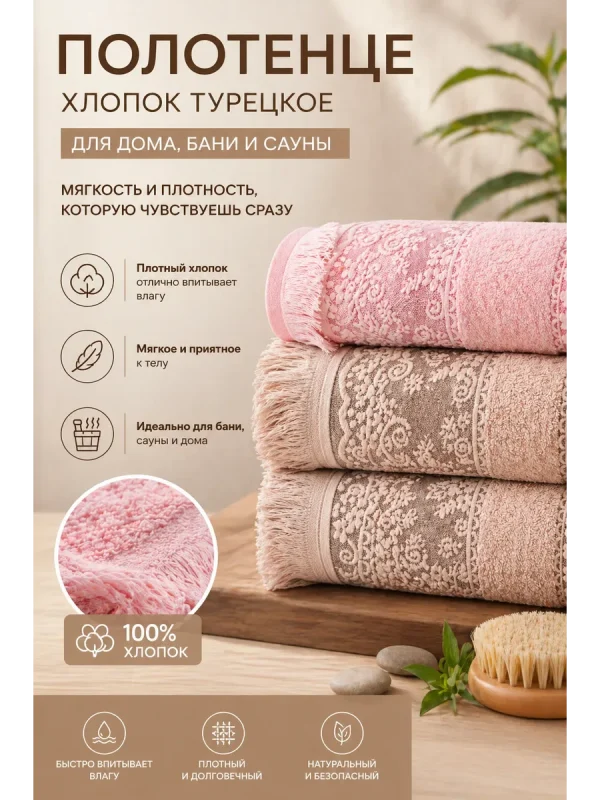 Полотенце EvraHome хлопок плотное для лица тела ванная 50х90