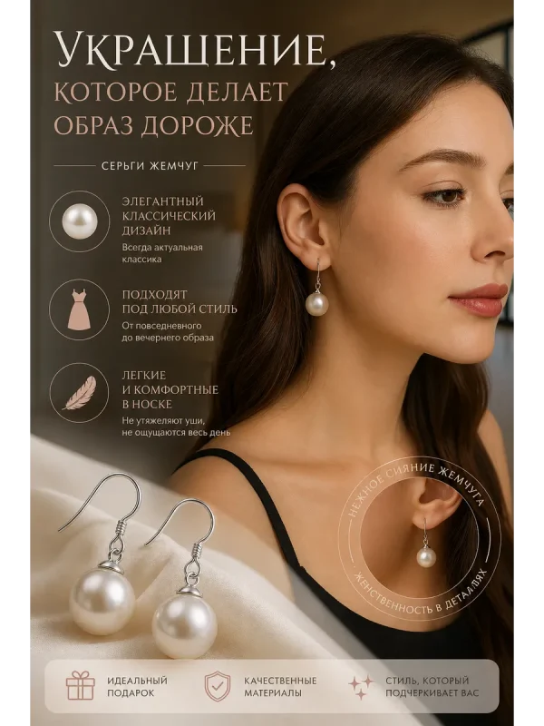 Серьги жемчуг бижутерия женская украшения аксессуары