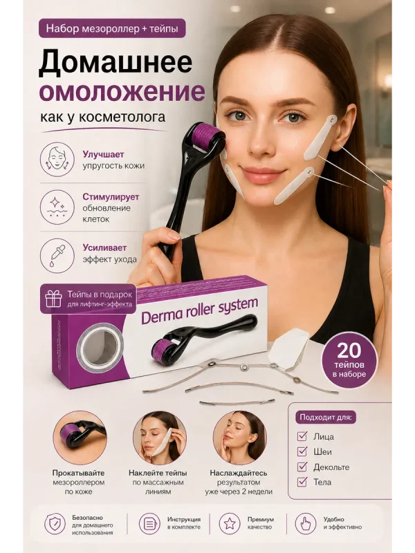 Кварцовый набор гуаша роллер и скребок, титановый мезороллер с алмазной заточкой beautyНАБОРЫ