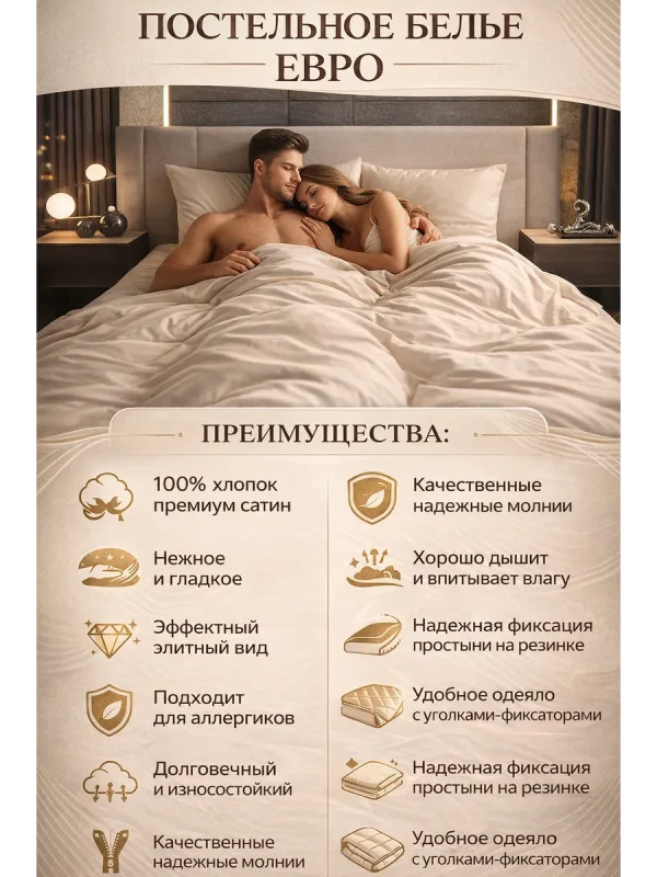 Постельное белье евро сатин комплект 2 спальный