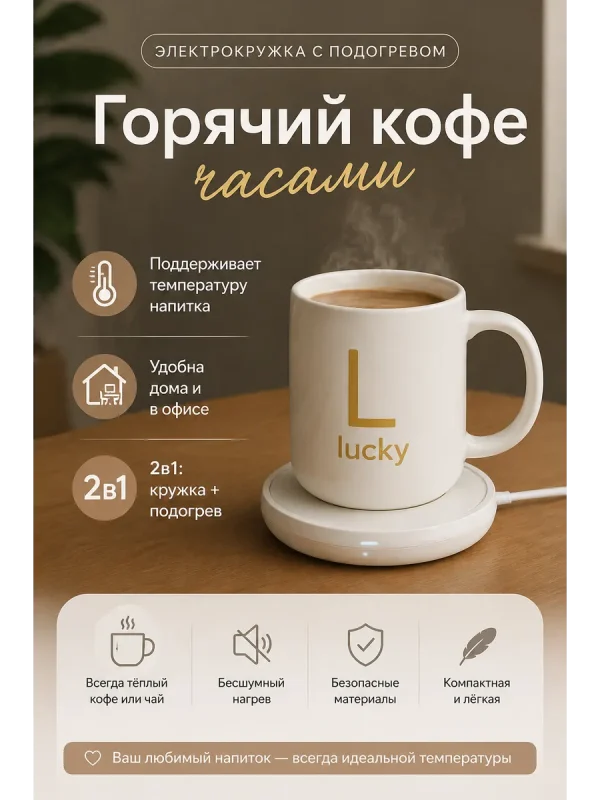Кружка электрическая подогрев кофе чай 2в1