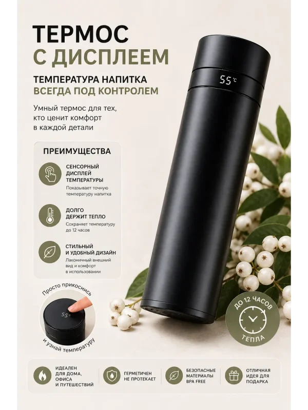 Термос умный сенсор дисплей температура 500мл