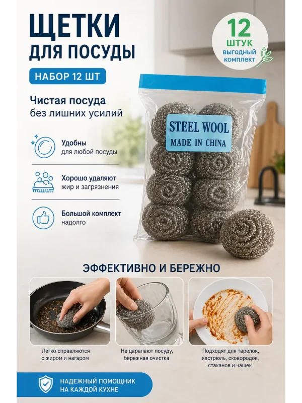 Щетки для посуды кухонные для мытья набор 12шт