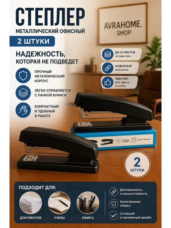 Степлер металлический офисный компактный для бумаги 2шт