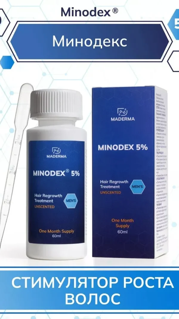 Minodex 5%, сыворотка для роста волос и бороды, лосьон активатор волосяных фолликулов, бустер кровотока, 60 мл
