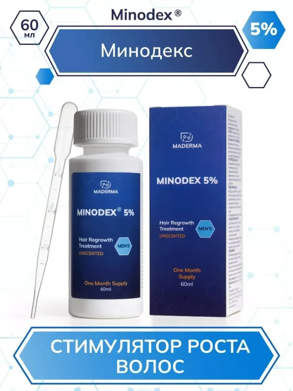Minodex 5%, сыворотка для роста волос и бороды, лосьон активатор волосяных фолликулов, бустер кровотока, 60 мл