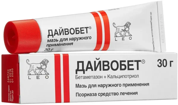 Дайвобет мазь д/нар. прим. туба 30 г, бетаметазон + кальципотриол, при псориазе